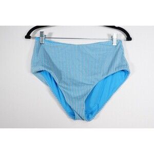 Andie Swim Bikini Bottom NWOT Size Medium Blue Splash Gold Ribbed